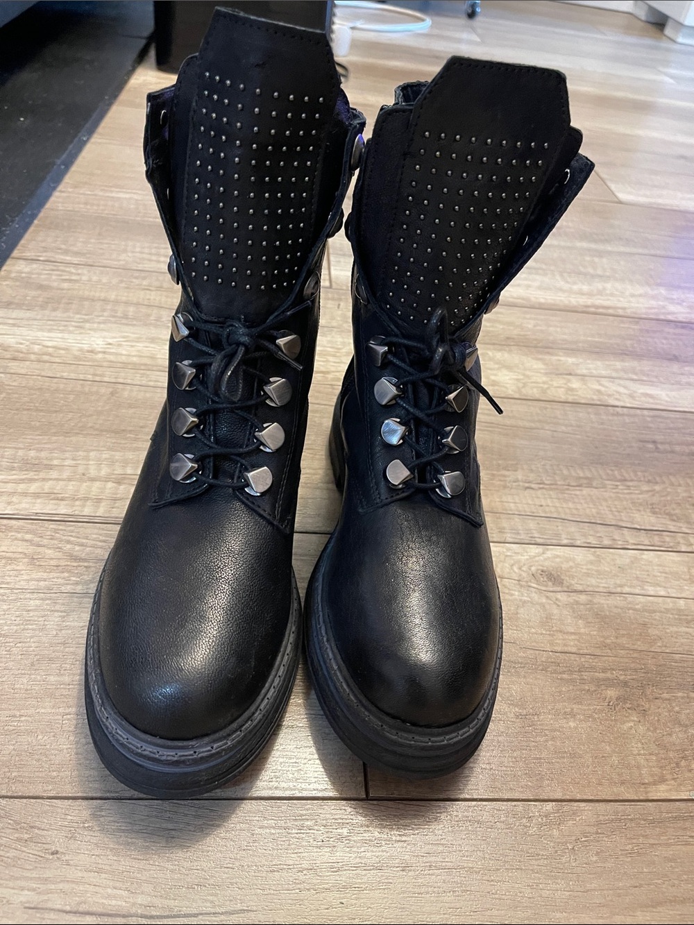 Black Studded Lace-Up Platform Combat Boots
